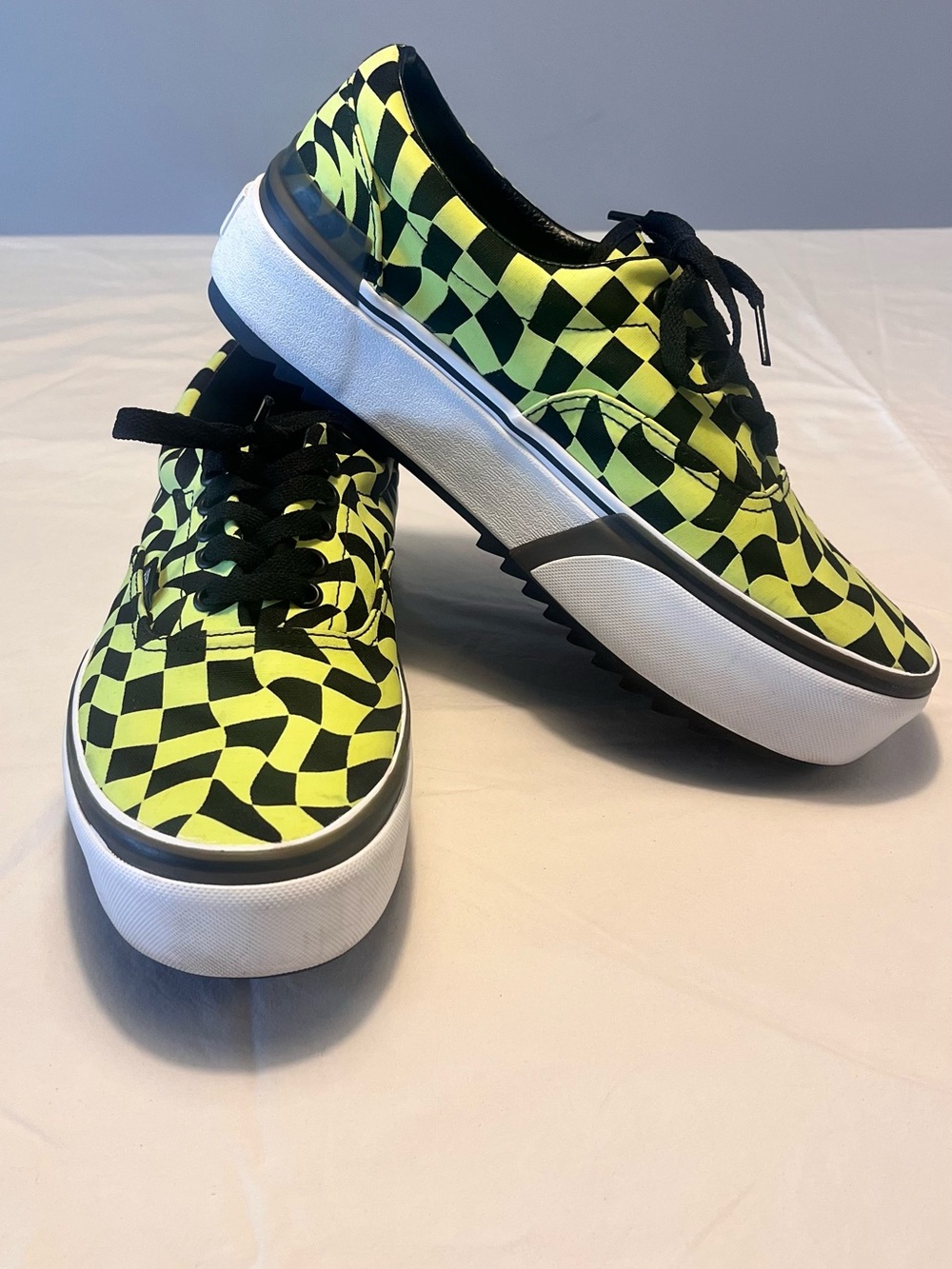 Vans Era Stacked Glow-in-the-Dark Warped Checkerboard Platform Sneakers | US 9.5